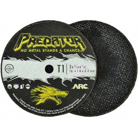 Abrasive Cut-Off Wheel, Type 1, 3 in Dia, 1/16 in Thick, 1/4 in Arbor Hole Size, Aluminum Oxide
