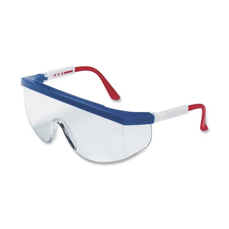 Glasses, Clear Lens, Blue/White/Red Frame