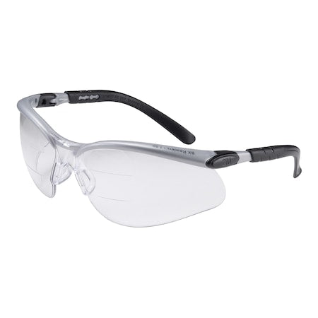 Reader Safety Glasses, Silver and Black Half-frame Frame, Clear Lens