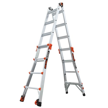 Aluminum Articulated Ladder-Ratchet Levelers, 139 in, Aluminum, 300 lb Load Capacity