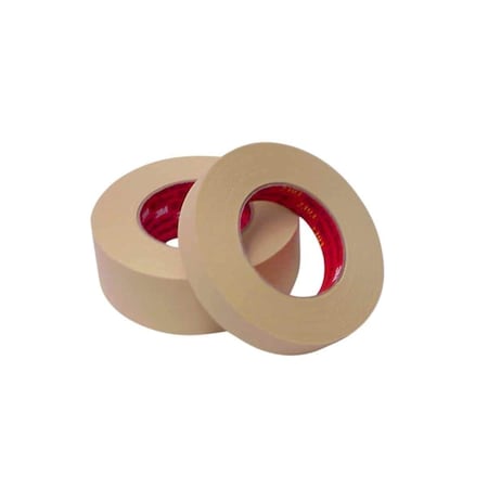 Masking Tape, 72 mm W x 60.14 Linear Yard L, Tan, Rubber Adhesive, 12 PK