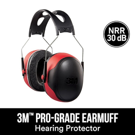 Pro-Grade Over-the-Head Ear Muffs, 30 dB NRR, Red