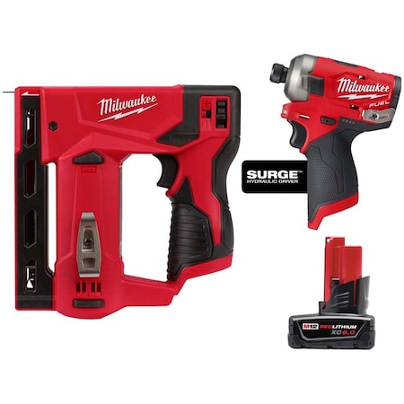 M12 FUEL SURGE 1/4" Hex Hydraulic Driver + M12 3/8" Crown Stapler + M12 XC6.0 Battery