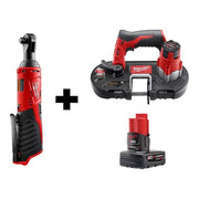 M12 Cordless 3/8" Ratchet + M12 Sub-Compact Band Saw + M12 XC6.0 Battery