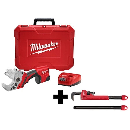 M12 Plastic Pipe Shear Kit + CHEATER Steel Adaptable Pipe Wrench
