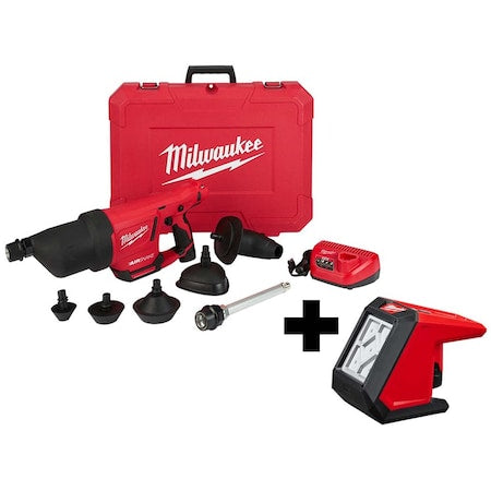 M12 AIRSNAKE Drain Cleaning Air Gun Kit + M12 ROVER Mounting Flood Light