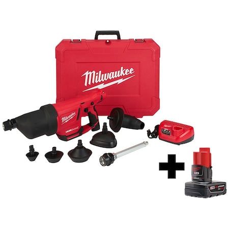 M12 AIRSNAKE Drain Cleaning Air Gun Kit + M12 XC High Capacity 3.0 AH Battery