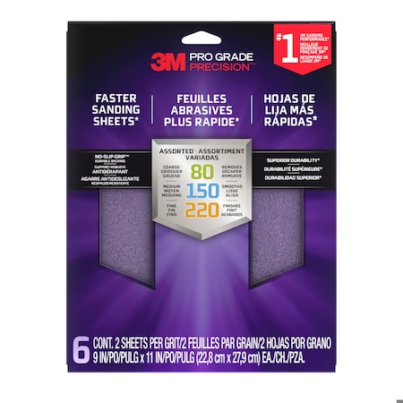 Sandpaper Sheet, Grit,9"W,PK6