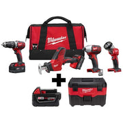 M18 2-Gallon Wet/Dry Vacuum + M18 Cordless LI-ION 4-Tool Combo Kit + M18 XC5.0 Battery