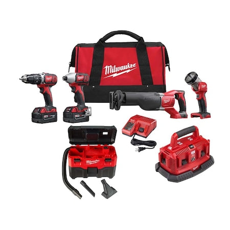 M18 2-Gallon Wet/Dry Vacuum + M18 Cordless LI-ION 4-Tool Combo Kit + M18 Six Pack Sequential Charger
