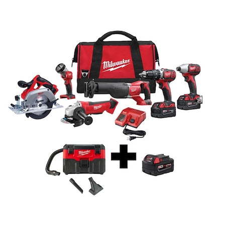 M18 2-Gallon Wet/Dry Vacuum + M18 Cordless 6-Tool Combo Kit + M18 XC5.0 Battery