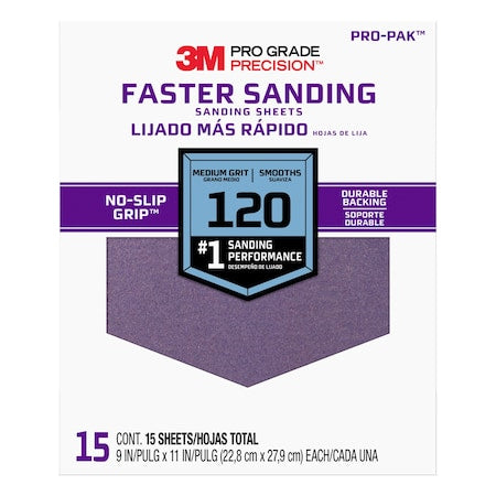 Sandpaper Sheet,120 Grit,9"W, PK15