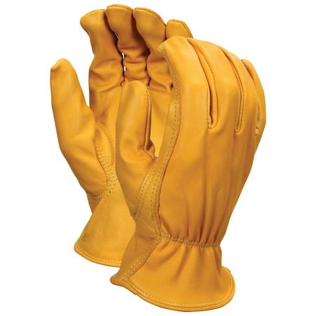 Leather Drivers Gloves, Goatskin, Shirred Slip-On, Keystone Thumb, Gunn - Full Back Cut, Gold, XL