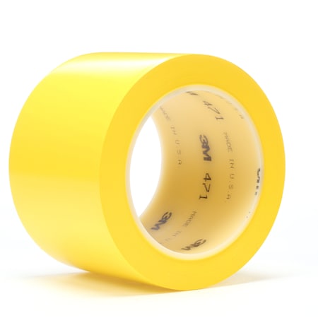 Safety Warning Tape, Vinyl, Solid, Yellow, 3 in W., 5.2 mil Thickness