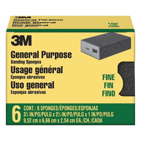 Sanding Sponge,Fine,3 3/4"L,2 5/8"W,PK6