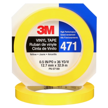 Vinyl Tape 471, Yellow, 1/2"x36,PK72