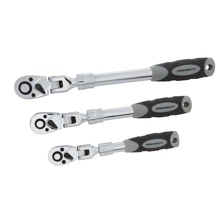 1/2", 3/8", 1/4" Drive 72 Geared Teeth Extendable Flexhead Ratchet Set,3 Pieces