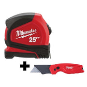 25 ft Compact Tape Measure + FASTBACK Compact Folding Utility Knife