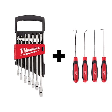7pc Ratcheting Combination Wrench Set - Metric w/ 4 PC Hook & Pick Set