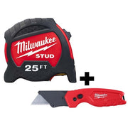 25ft STUD Tape Measure + FASTBACK Compact Folding Utility Knife