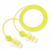 Tri-Flange Reusable Corded Ear Plugs, Fanged Shape, NRR 26 dB, M, Yellow/Clear, 100 Pairs