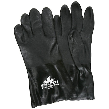 Chemical Resistant Gloves, PVC, 12 in L, Black, L, 12 PK