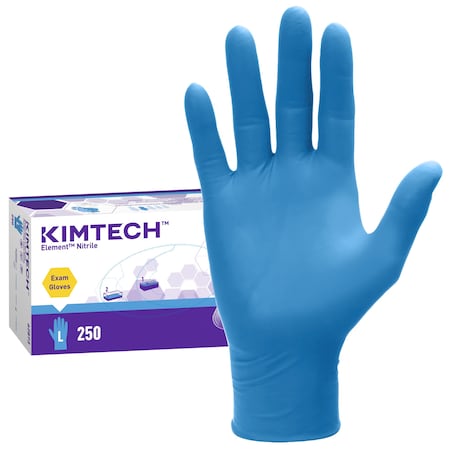 Element, Disposable Gloves, 3.2 mil Palm, Nitrile, Powder-Free, L, 250 PK, Blue