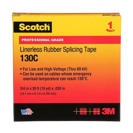Rubber Splicing Tape, 130C, Scotch, 3/4 in W x 30 ft L, 30 mil thick, Black, 1 Pack