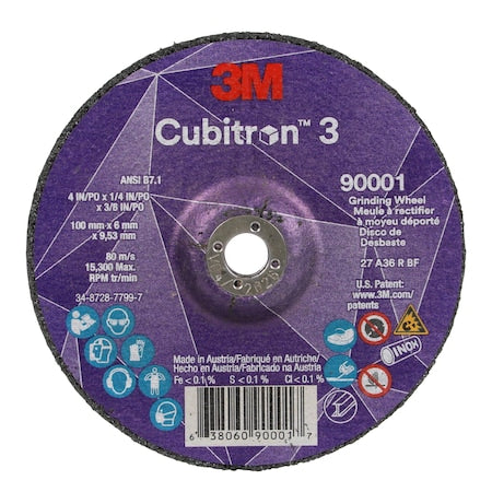 Depressed Center Grinding Wheel, Type 27, 4 in Dia, 0.25 in Thick, 3/8 in Arbor Hole Size, Ceramic