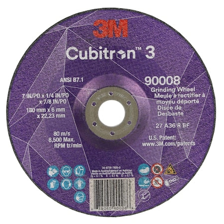 Depressed Center Grinding Wheel, Type 27, 7 in Dia, 0.25 in Thick, 7/8 in Arbor Hole Size, Ceramic