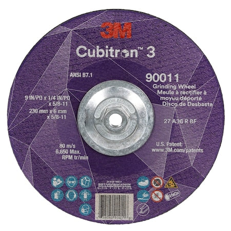 Depressed Center Grinding Wheel, Type 27, 9 in Dia, 0.25 in Thick, 5/8"-11 Arbor Hole Size, Ceramic