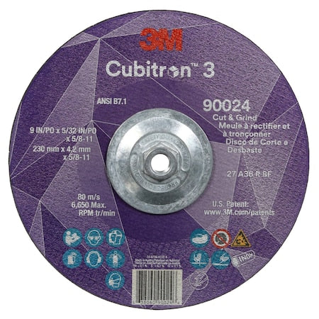 Cut-Off and Grinding Wheel, Type 27, 9 in Dia, 0.156 in Thick, 5/8"-11 Arbor Hole Size, Ceramic
