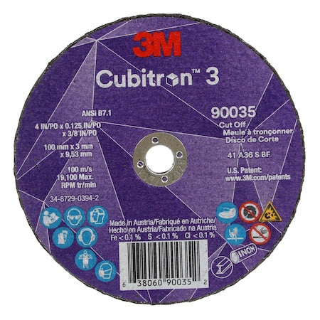 Abrasive Cut-Off Wheel, Type 1, 4 in Dia, 0.125 in Thick, 3/8 in Arbor Hole Size, Ceramic, 36 Grit