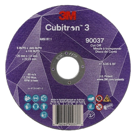 Abrasive Cut-Off Wheel, Type 1, 5 in Dia, 0.045 in Thick, 7/8 in Arbor Hole Size, Ceramic, 36 Grit