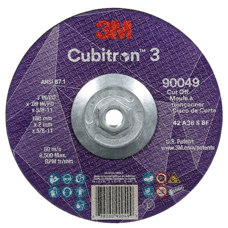 Cut-Off Wheel, Type 27, 7 in Dia, 0.09 in Thick, 5/8"-11 Arbor Hole Size, Ceramic, 36 Grit