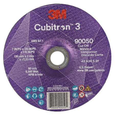 Cut-Off Wheel, Type 27, 7 in Dia, 0.09 in Thick, 7/8 in Arbor Hole Size, Ceramic, 36 Grit