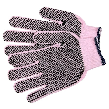 Knit Gloves, Cotton Polyester Blend, Dotted Full, Powder Pink, S, 12 PK