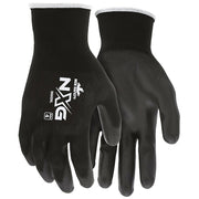 Dipped Gloves, Polyurethane, Palm, Black, M 12 PK
