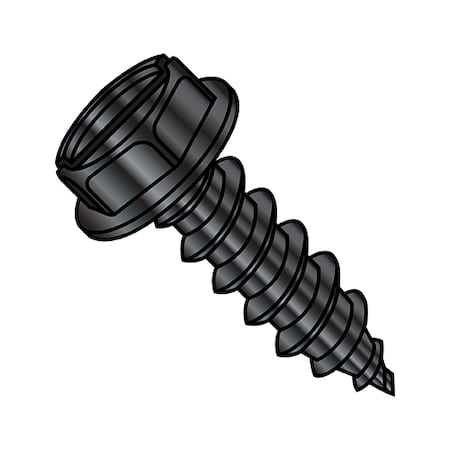 Sheet Metal Screw, #10-12 x 3/4 in, Black Oxide Steel Flange Hex Head Slotted Drive, 6000 PK