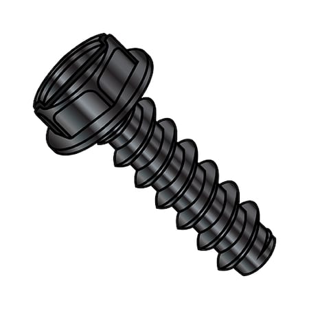 Sheet Metal Screw, #6-20 x 3/8 in, Black Oxide Steel Flange Hex Head Slotted Drive, 10000 PK