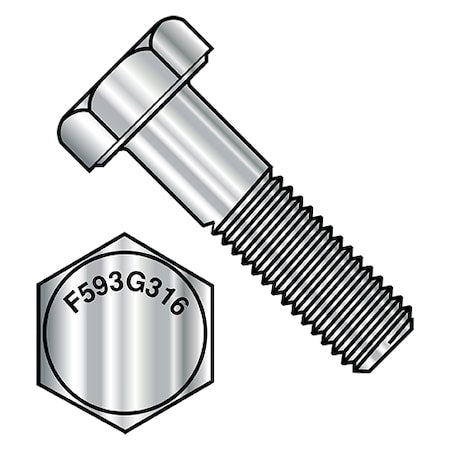 316, 1/4"-20 Hex Head Cap Screw, Plain Stainless Steel, 3 in L, 100 PK