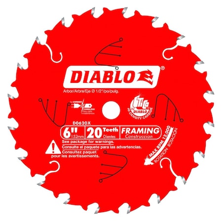 Trim Saw Blade,6 in dia,20 Tooth