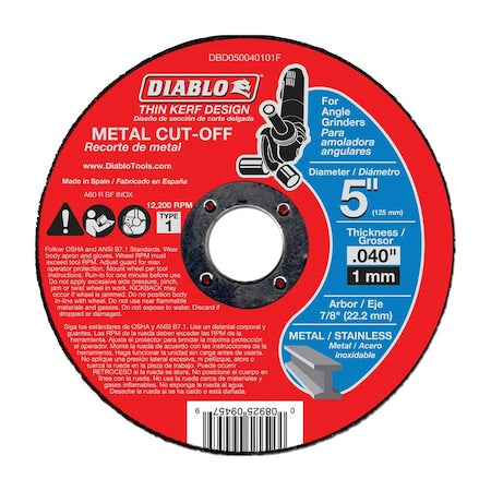 Abrasive Cut-Off Wheel, Type 1, 5 in Dia, 0.04 in Thick, Aluminum Oxide