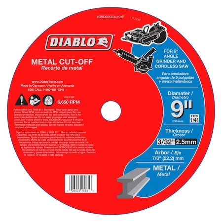 Abrasive Cut-Off Wheel, 9" Dia, 3/32" Thick, Aluminum Oxide