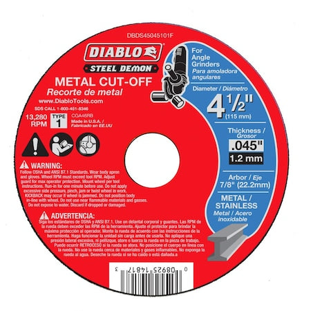 Abrasive Cut-Off Wheel, Type 1, 4-1/2 in Dia, 0.045 in Thick, Ceramic