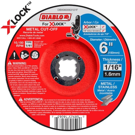 Type 1/41 Metal Cut-Off Disc for X-Lock, 6 in Dia, 1/16" Thick, Aluminum Oxide