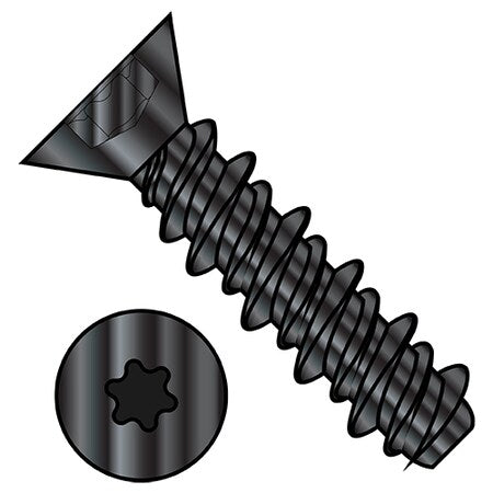 Sheet Metal Screw, 1/4"-15 x 1-1/4 in, Zinc Black Steel Flat Head Torx Drive, 2000 PK