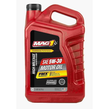 Engine Oil, Hi Mileage, 5W-30, 5 Qt.