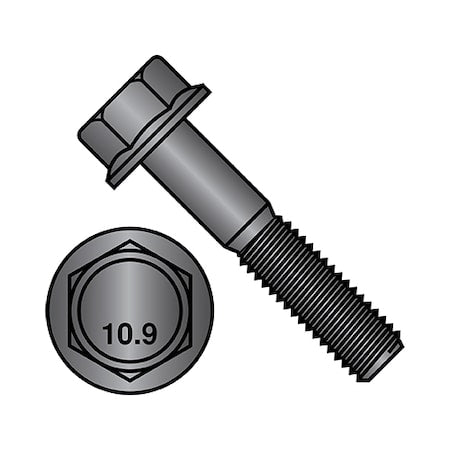 Class 10.9, M10-1.50 Flange Bolt, Black Phosphate Steel, 30 mm L, 400 PK