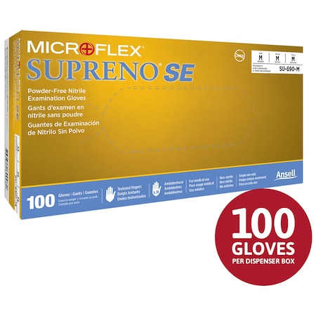 Supreno SE SU-690, Disposable Gloves, 4.3 mil Palm, Nitrile, Powder-Free, M, 100 PK, Violet Blue